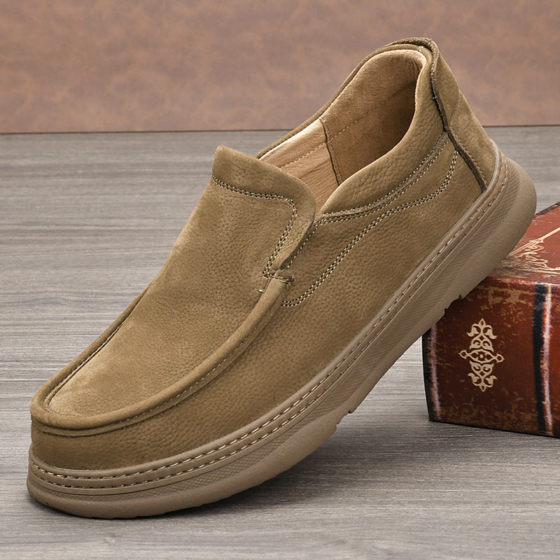 Men's Genuine Business Soft Bottom Round Head One Pedal Leather Shoes