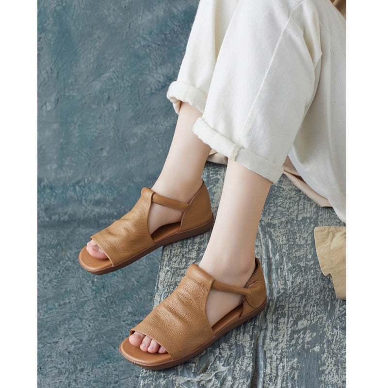 Women's British Style Handmade Velcro Open Toe Men's Shoes