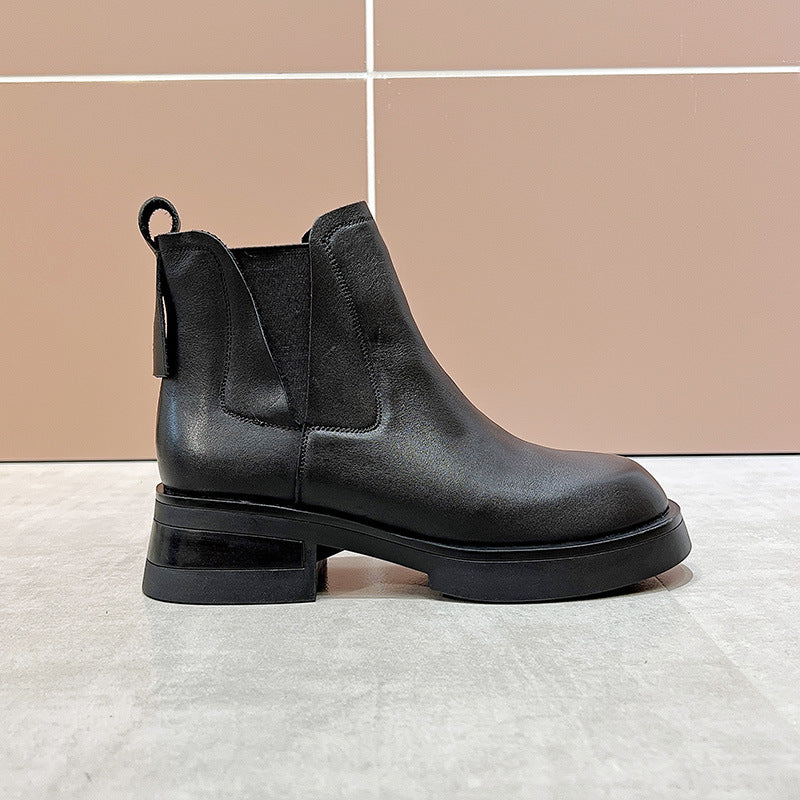 Women's Cowhide Martin British Style Thick Stretch Boots