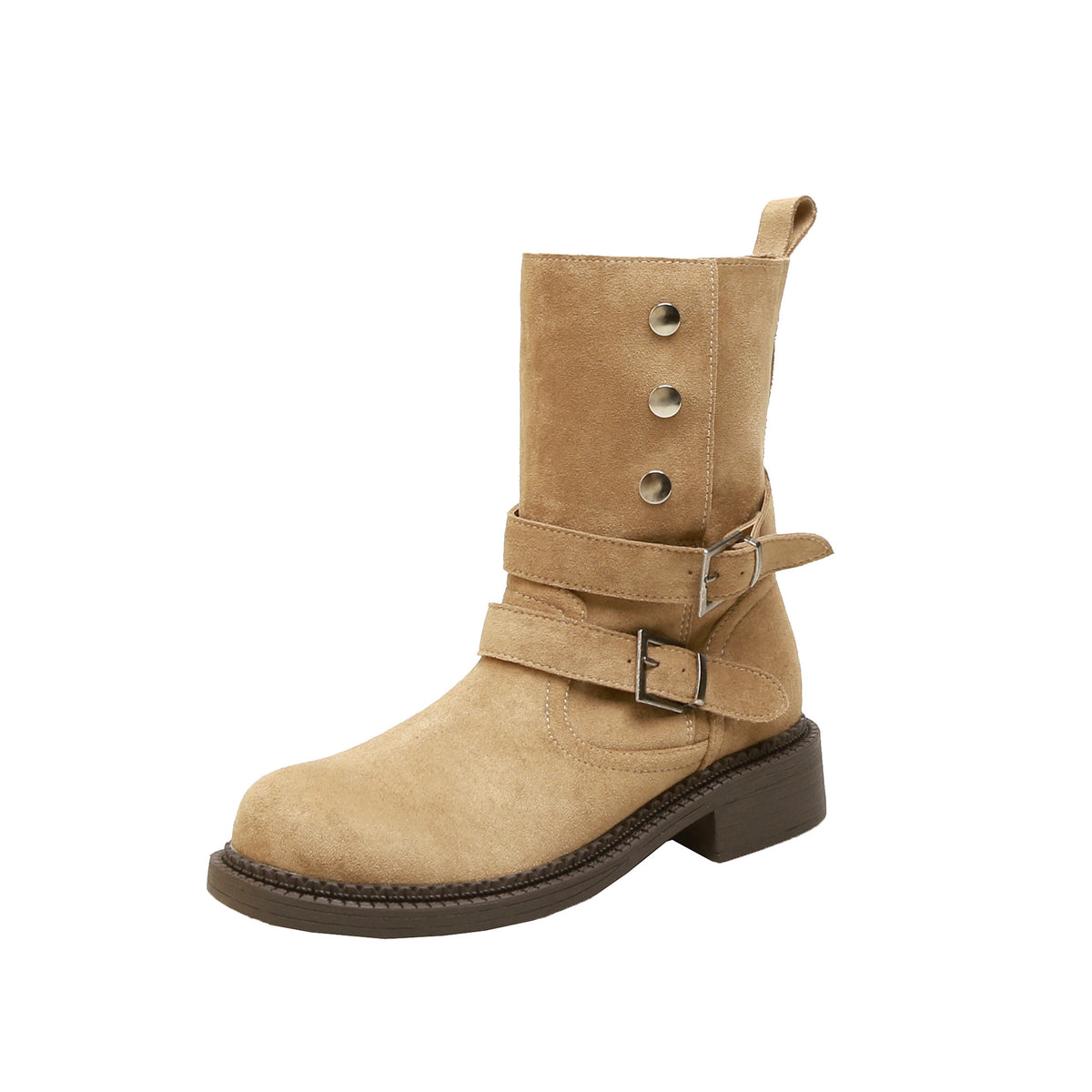 Chunky Platform Buckle Cow Suede High-heeled With Short Tube Female Women's Leather Boots