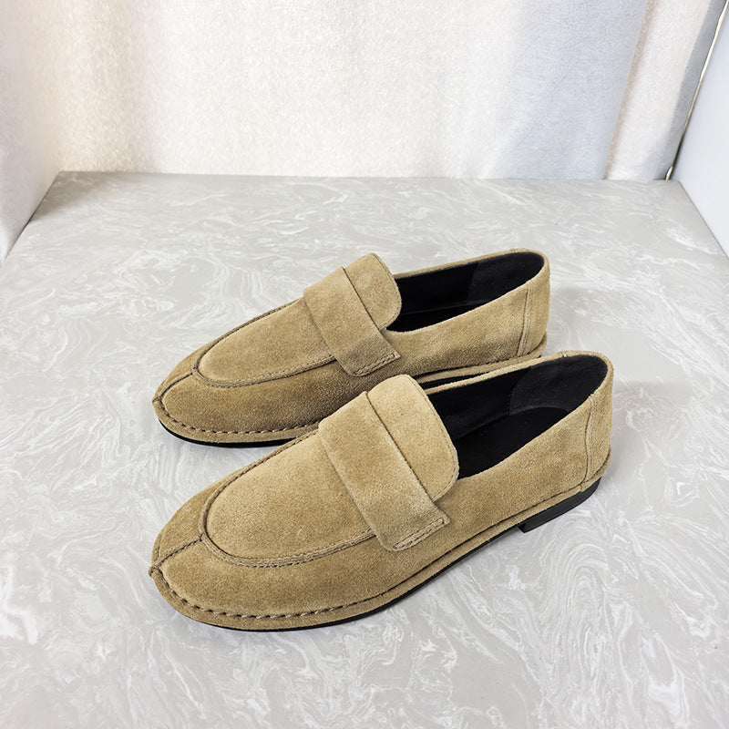 Women's Autumn Genuine Flat Round Toe Slip-on British Retro Loafers