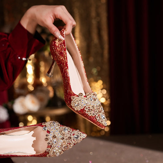 High Wedding Satin Bridal Red Toast Engagement Heels