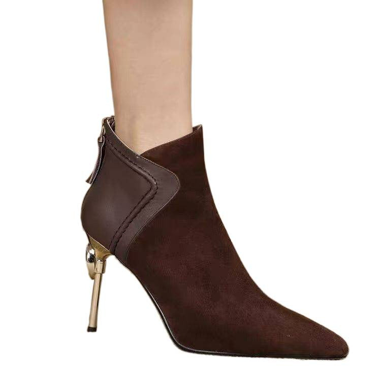 Women's Stiletto Ankle Classy High Short Frosted Women's Leather Boots
