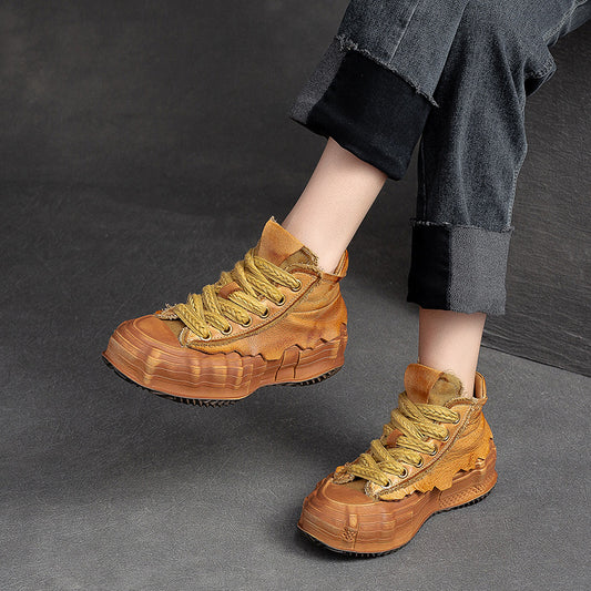 Women's Shu Front Retro Thick Bottom Round Casual Shoes