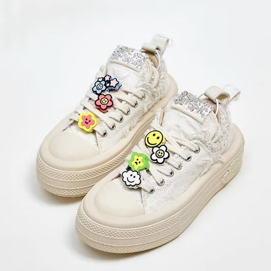 Platform Thick-soled Cartoon Smiley Face Decorative Sequins Versatile Women's Casual Shoes