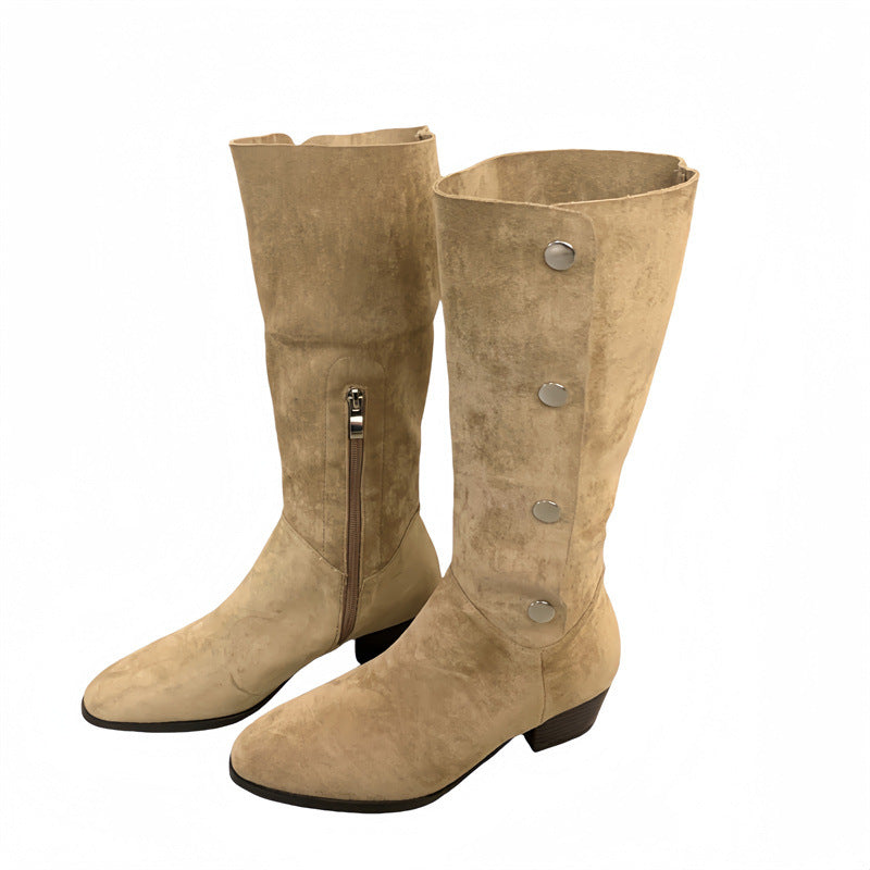 Tax-free Frosted Suede Western Cowboy Chunky Knight Short Women's Leather Boots