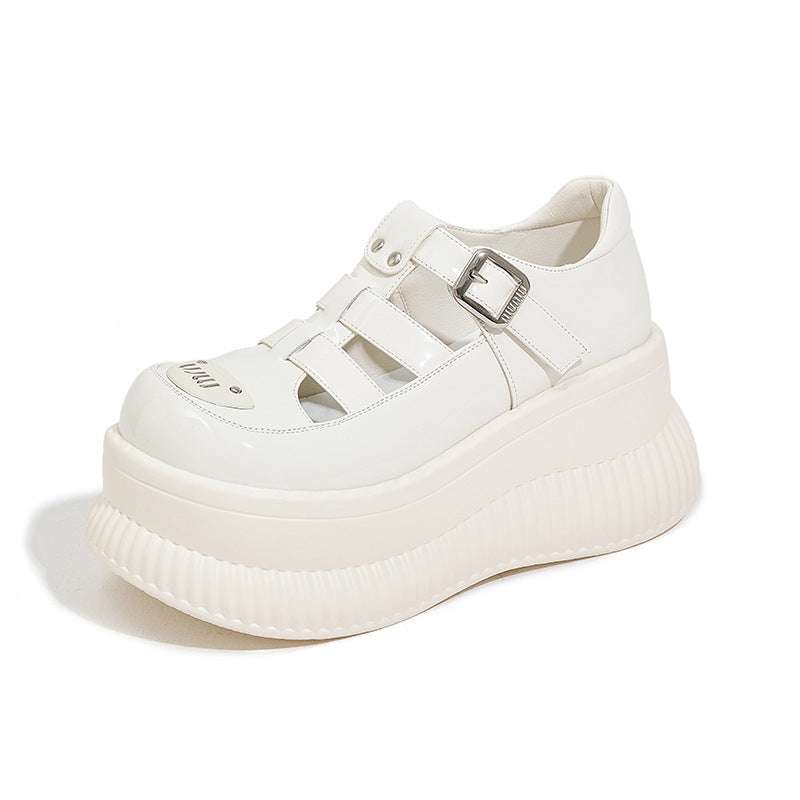 Women's Platform Summer Mary Jane British Pig Leather Shoes