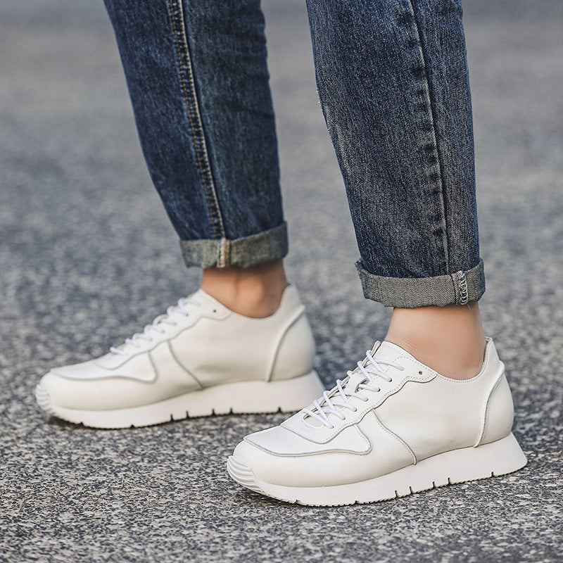 Men's Uncle White Fashionable Running Board Retro Leather Shoes