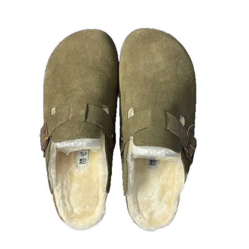Women's & Men's Cork Thick Bottom Half Pack Fluffy One Foot Wide Outer Thick-soles Slippers