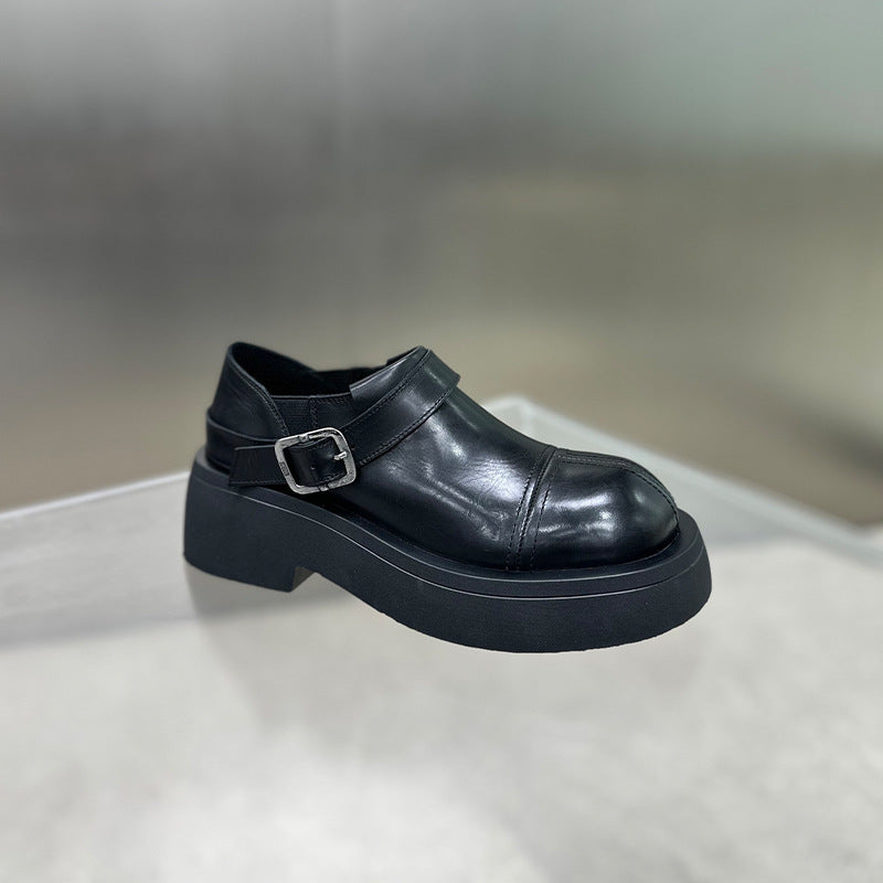 Women's Soft Round Head Thick Bottom Super Popular Leather Shoes