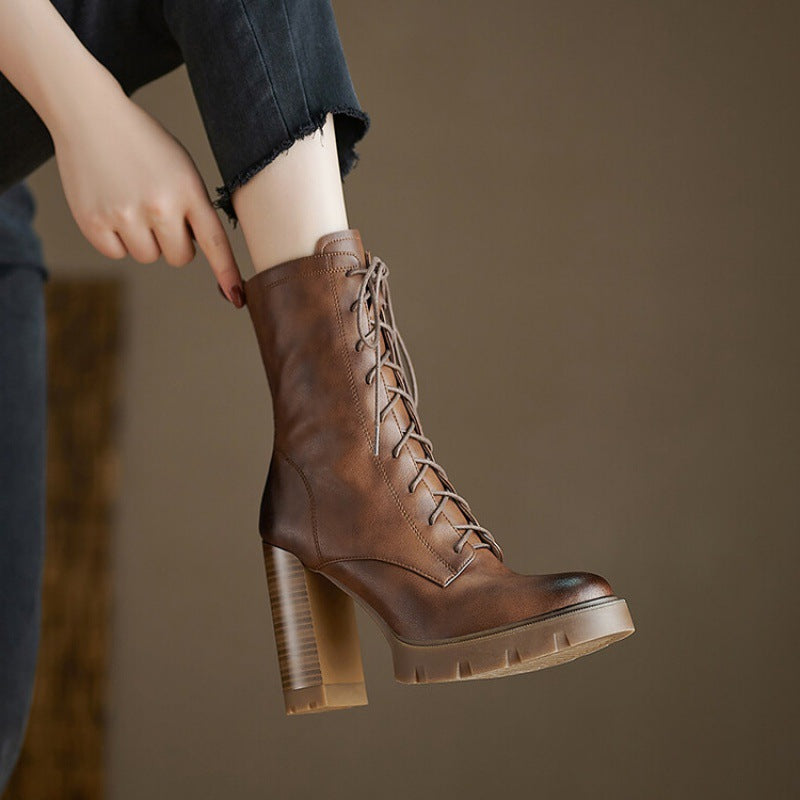 Women's High Fashion Mild Luxury Retro Women's Leather Boots