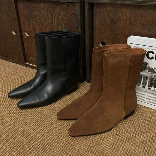 Women's Version Retro Simple Low Sleeve Skinny For Women's Leather Boots