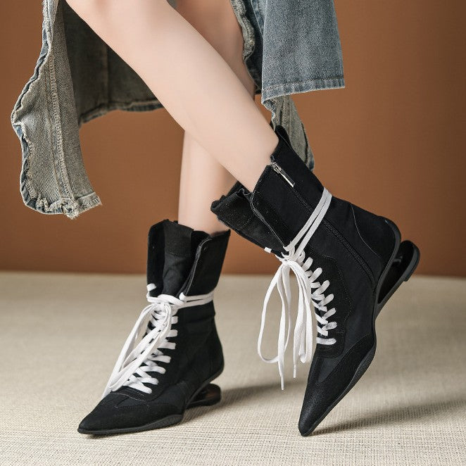 Women's Beautiful Black Short High-grade Retro Boxing Early Women's Leather Boots