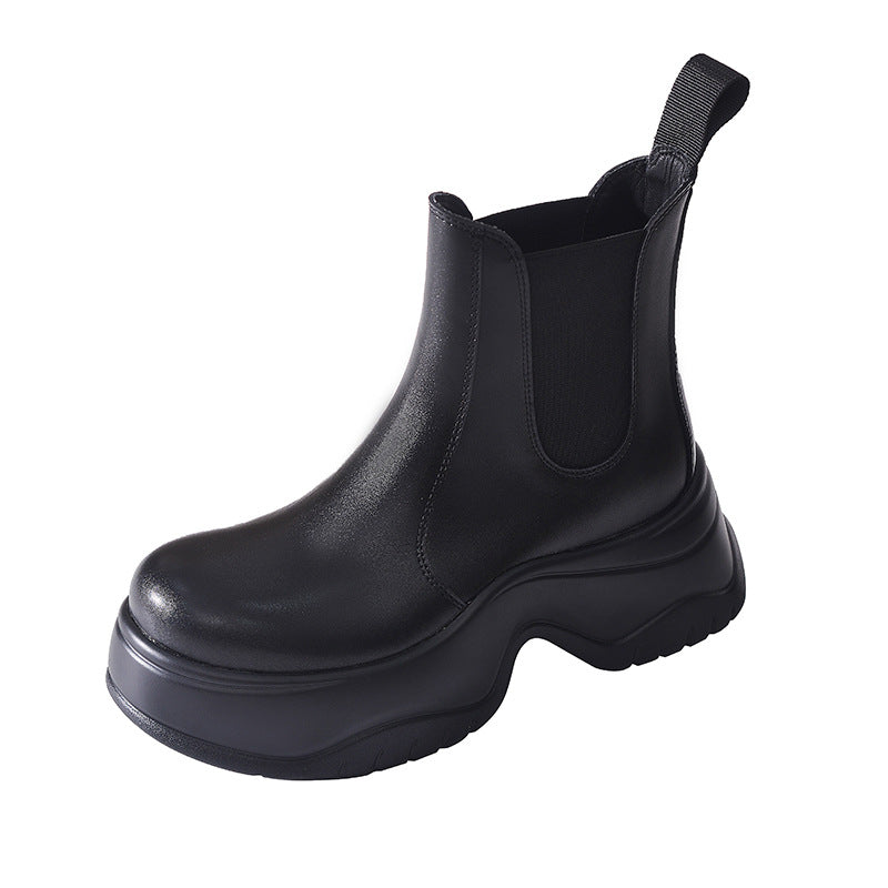 Women's To Wear Thick Bottom Chunky Smoke Pipe Short Women's Leather Boots