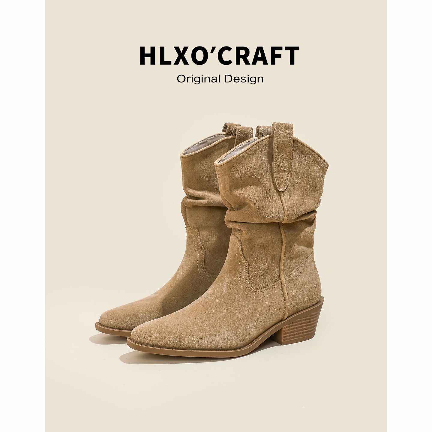 Women's Middle Height Increasing Insole Chunky Ankle Skinny Pleated Pile Heels