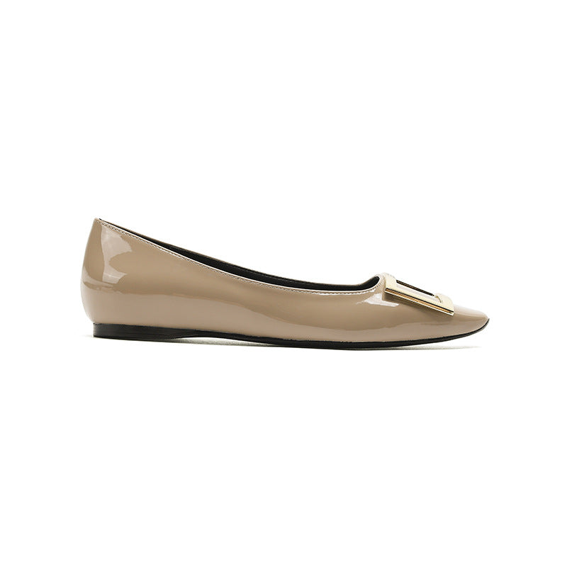Women's Spring Patent Square Buckle Chunky Mid Women's Casual Shoes
