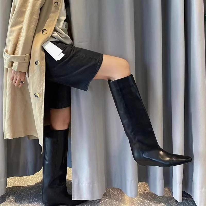 Women's Knight Autumn Wedge Straight High Leg Below Boots