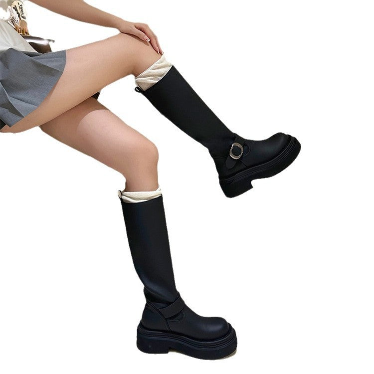 Female Round Toe Thick Bottom Extra Black Boots