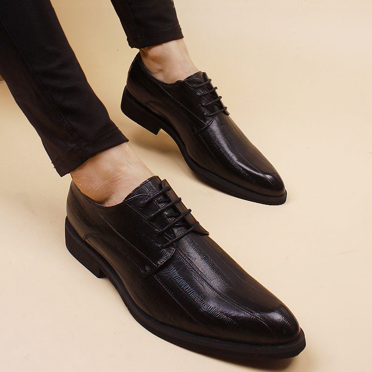 Men's Korean Style Pointed Toe Business Fashion Height Increasing Insole Leather Shoes
