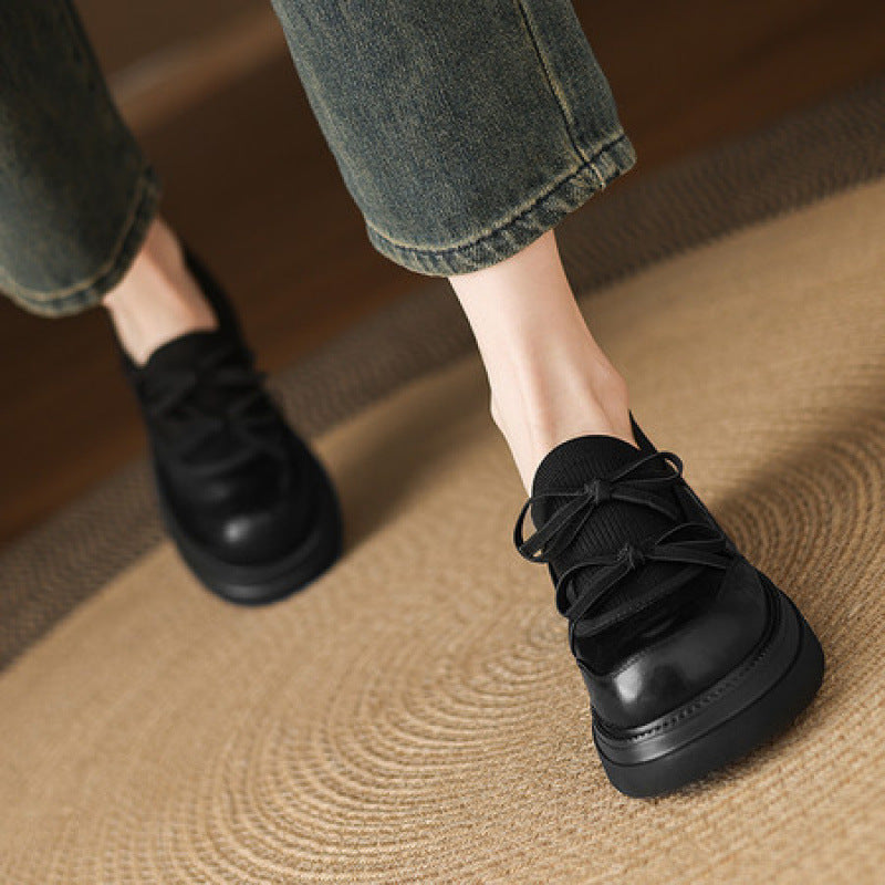 Women's Platform Autumn Retro Round Head Chunky Small Slip-on Women's Casual Shoes
