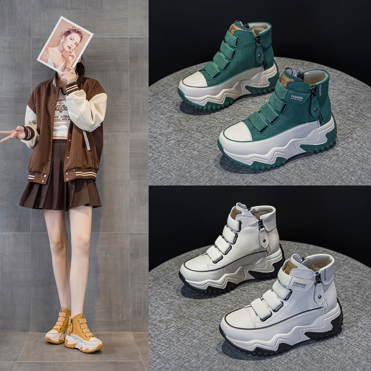 Women's Increasing Insole Authentic Clunky Korean Style Thick Bottom Platform Leisure Sneakers
