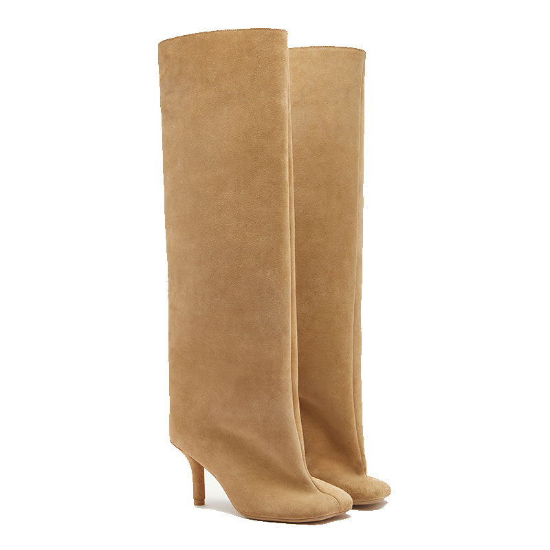 Toe Vintage Frosted Suede Baggy Straight Trousers Pipe Plus Women's Leather Boots