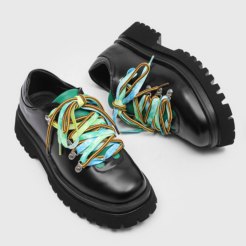 Color Shoelaces Fashion Thick-soled British Style Men's Casual Leather Shoes