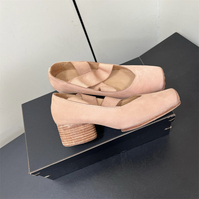 Top Version Pig Nose Ballet Handmade Worn Looking Washed-out Retro Sandals
