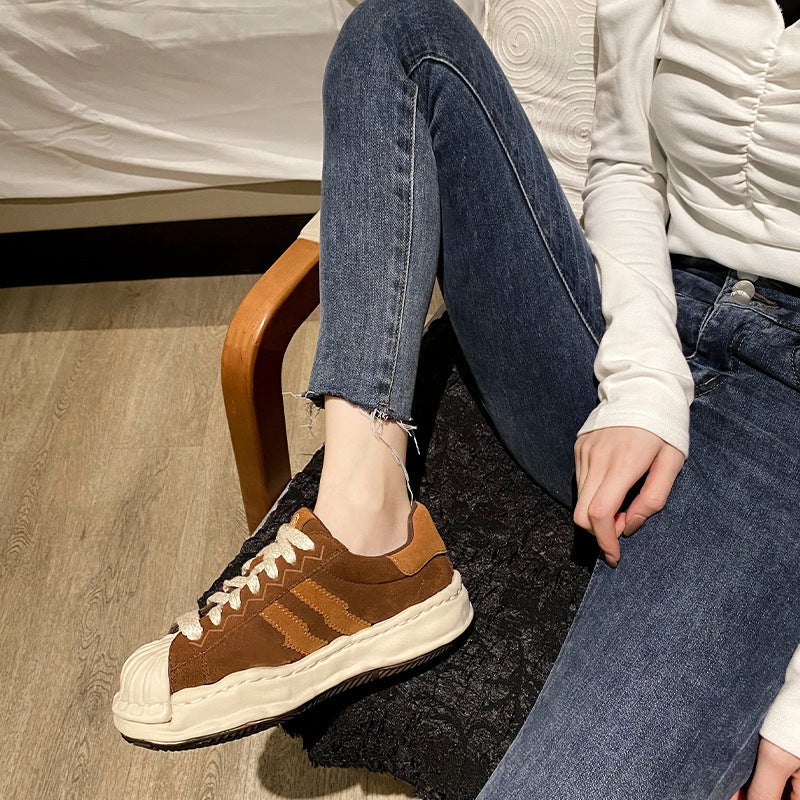 Women's & Men's Dissoed Shell Toe Round Board Color Casual Shoes