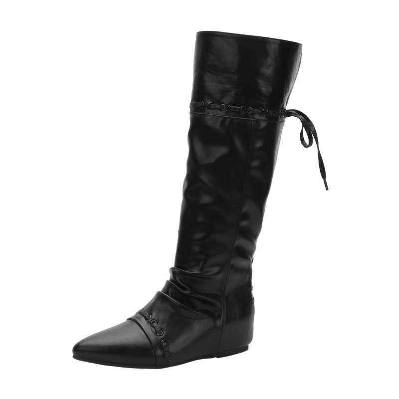 Women's Pile Style Skinny Knight Folding Two-way Women's Leather Boots