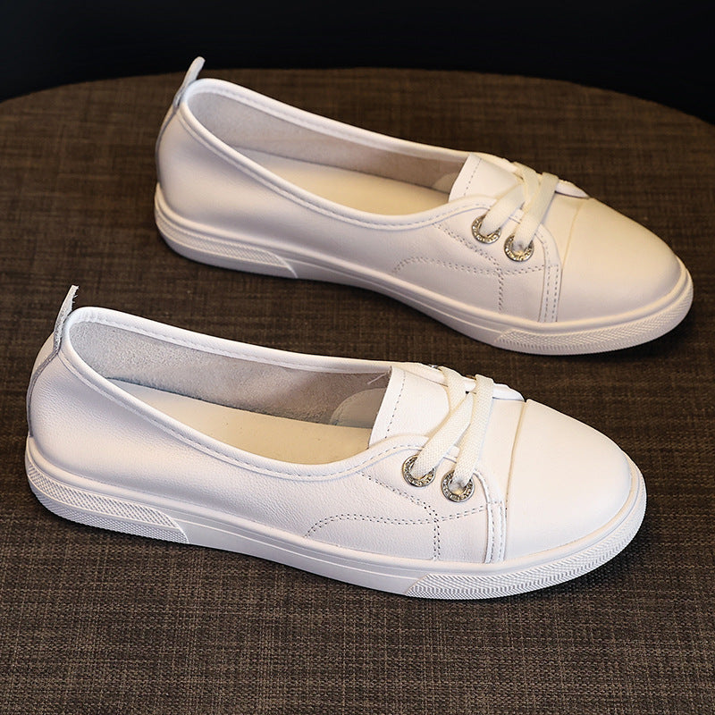Women's First Layer Cowhide Low-cut White Western Style Women's Casual Shoes