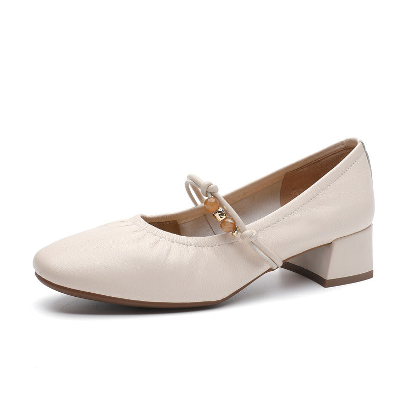 Women's Mary Jane Pumps Mid Sheepskin Temperament Chunky Men's Shoes