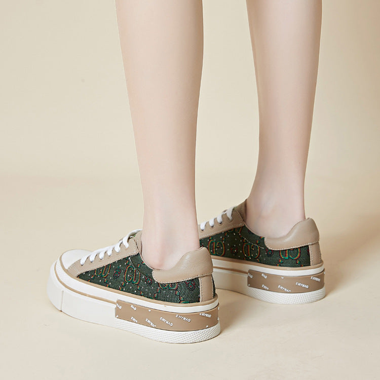 Women's Authentic Rhinestones Round Toe Fashion White Sneakers