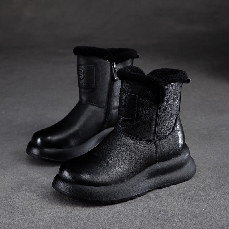 Women's Solid Color With Fur Thickened Warm Snow Boots