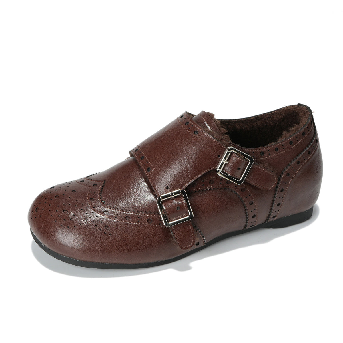 Women's Cowhide Veet Winter Brogue Vintage Warm Women's Casual Shoes
