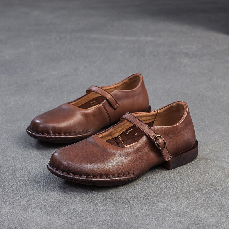 Women's First Layer Cowhide Buckle Pumps Fashion Casual Shoes