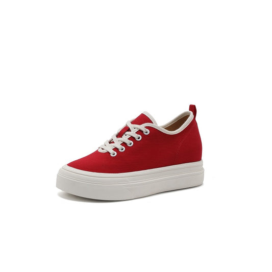 Women's Height Increasing Insole Classic Style Red Summer Thick Bottom Breathable Canvas Shoes