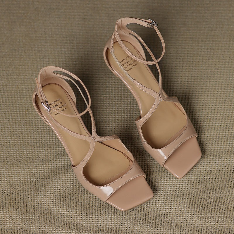 Women's Sexy Stiletto Summer Patent Square Toe Open Small With Sandals