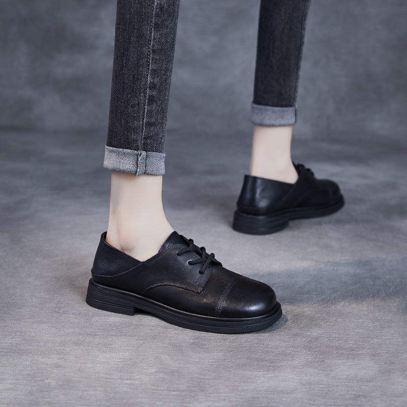 Women's Beautiful Natural Color Authentic Spring British Light Leather Shoes