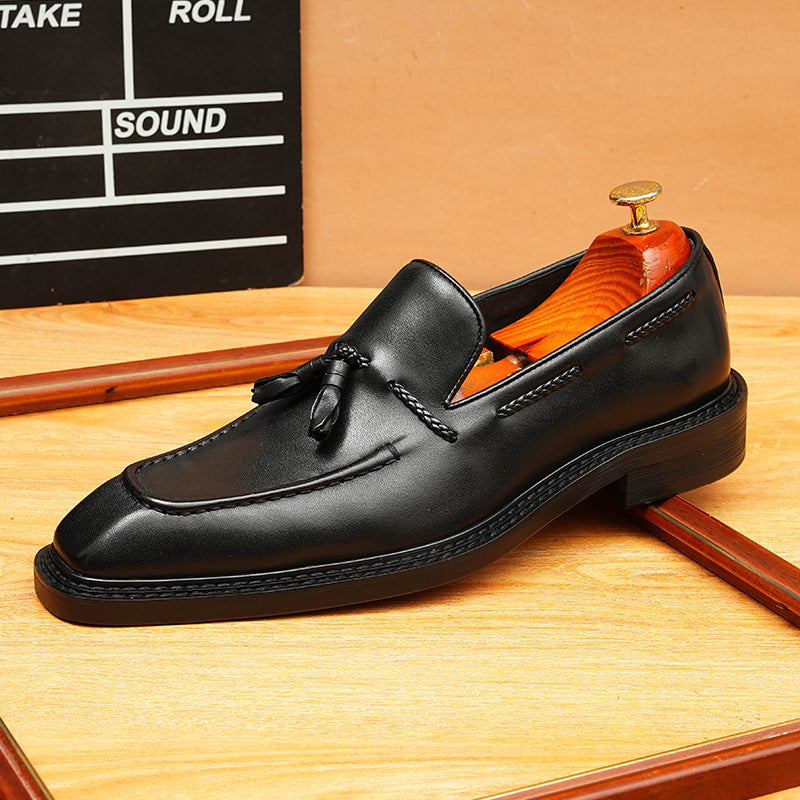 Men's Old Money Style Tassel First Layer Cowhide Slip-on Leather Shoes