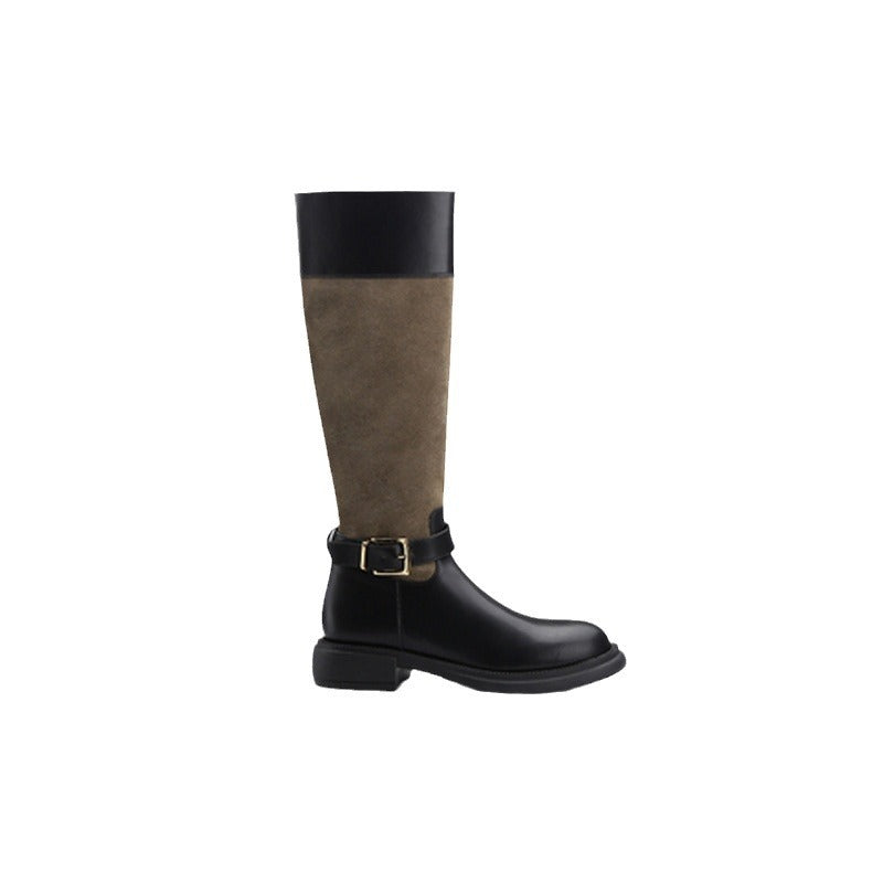 Avenue Round Toe Gold Buckle Side Boots