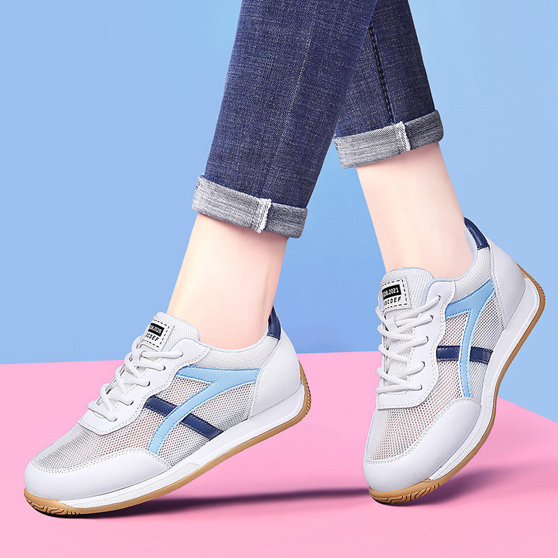 Women's White Flat Lightweight Mesh Surface Breathable Sneakers