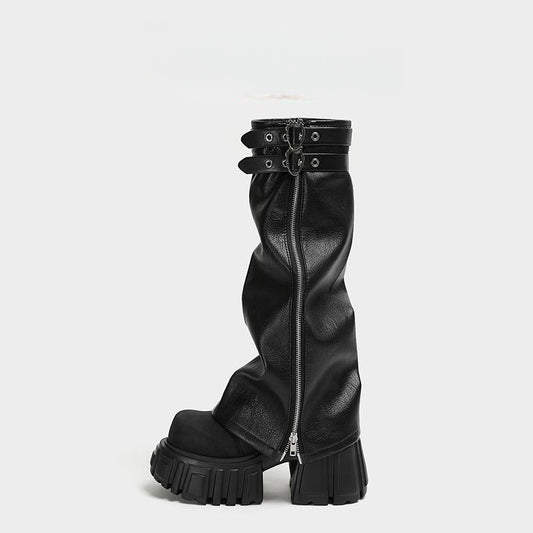 Warmer Middle Design Black Motorcycle Pants Martin Women's Leather Boots