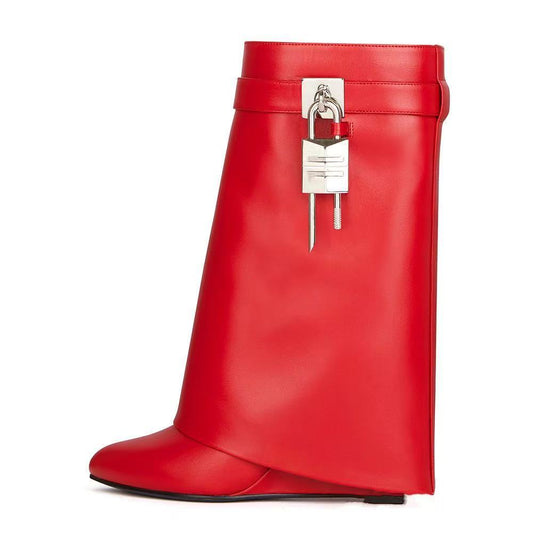 Women's Large Tube Lock Skirt Broken Round Toe Surface High Short Heels
