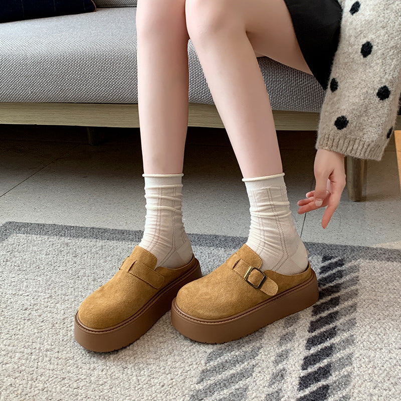 Women's Cap Half Slip-on Outer Wear Pumps Fat Women's Casual Shoes