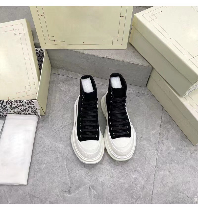 Women's White Leisure Platform Thick Sole Height Increasing Women's Canvas Shoes
