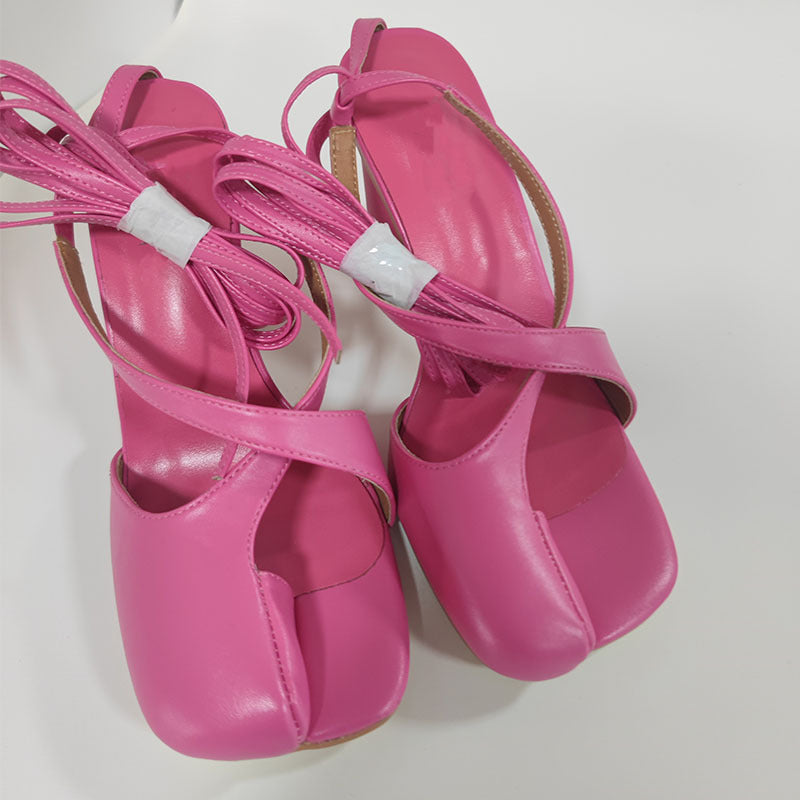 Women's Toe Round Head Chunky Cross Strap Large Size Women's Shoes