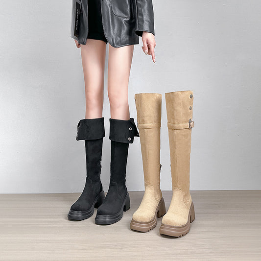Women's Suede Thick-soled Stretch Widened Long Veet Boots