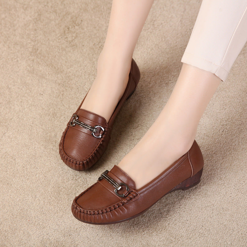 Women's Mother's Genuine Soft Bottom Pumps Flat Tendon Women's Shoes