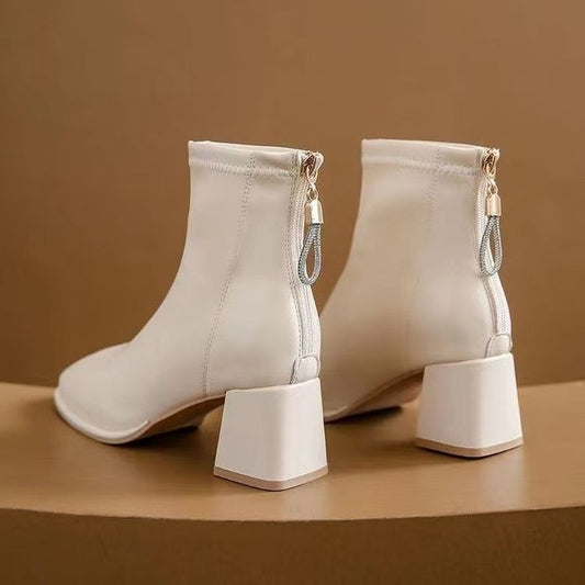 Women's Chunky Martin Female British Style Veet Short Women's Leather Boots